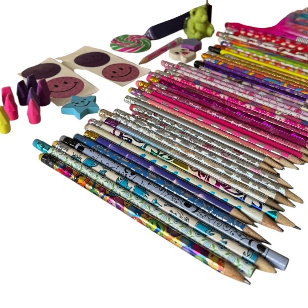Y2K Vintage Girly Pencils Erasers Stickers Lot 60+ Novelty School‎ Supplies B20Q